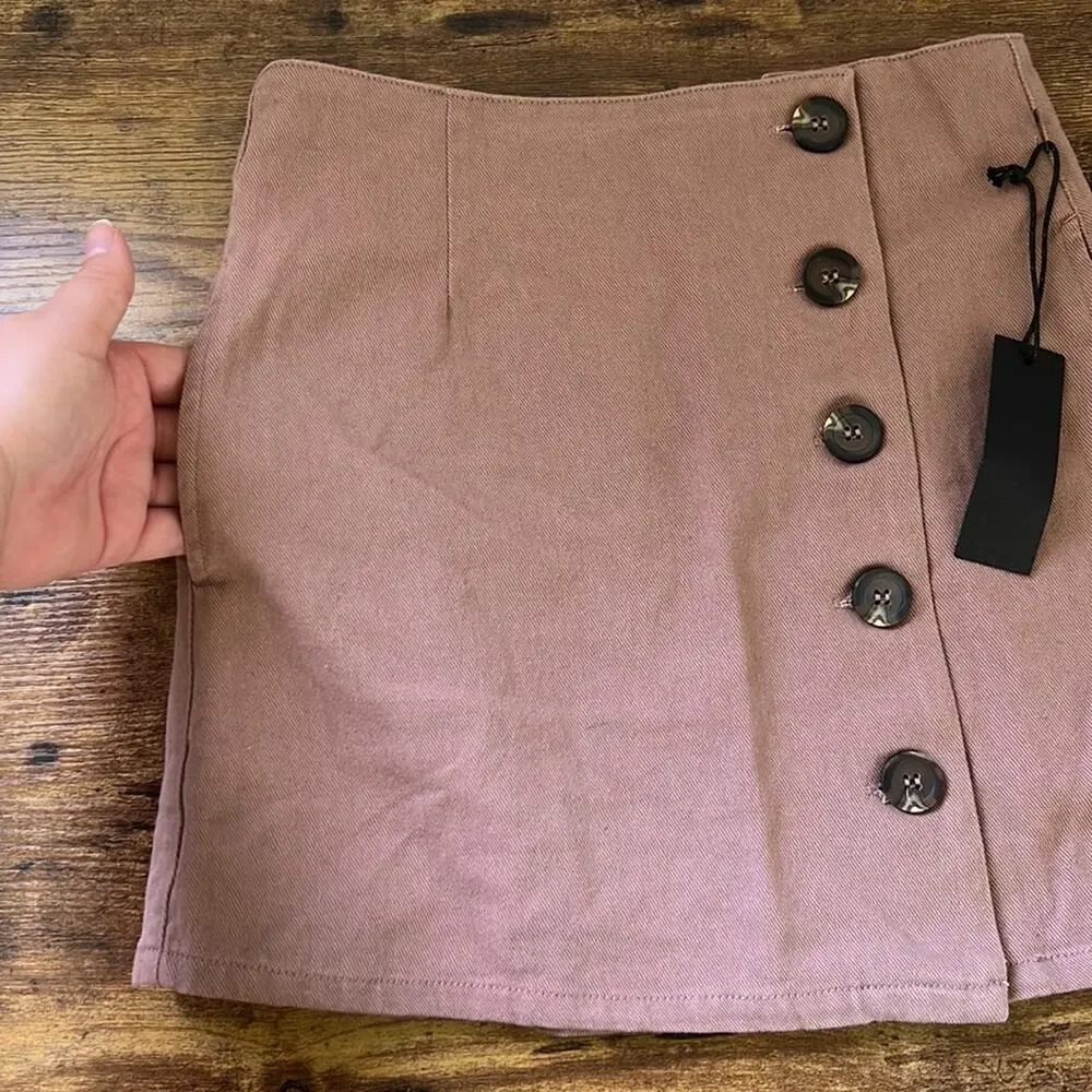 Chloe & Katie Tan Brown Tortoise Button Down Mini Skirt